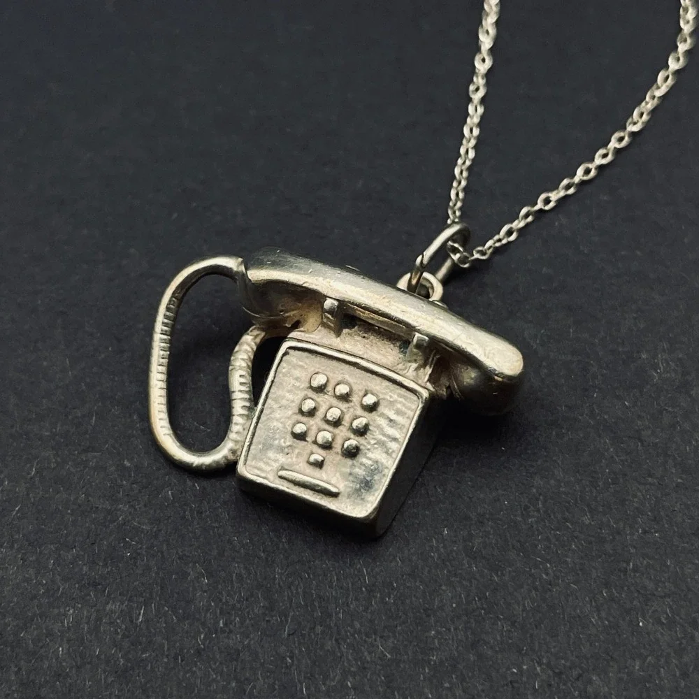 Vintage Sterling Silver‎ Shube Dakota Phone Charm Necklace Minimalist Jewelry